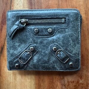 Balenciaga Black Leather City Bifold Wallet with studs